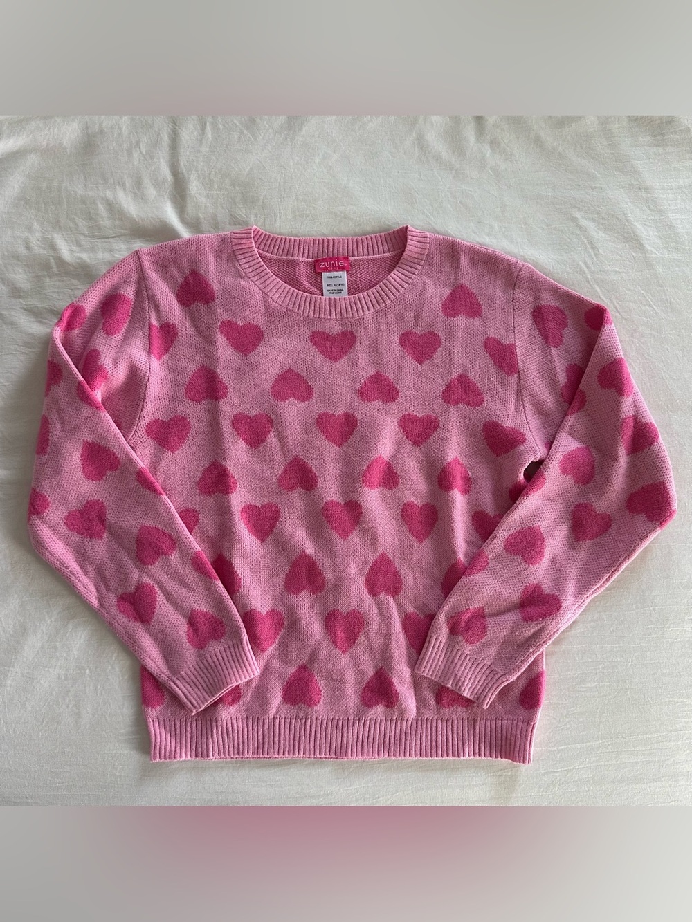 Zunie Girls Pink Heart Sweater Size XL (14/16)